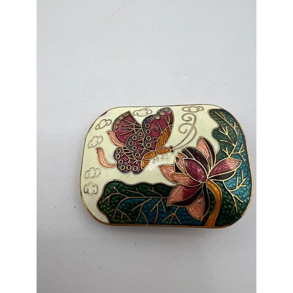 Vintage Butterfly & Flower Cloisonne Scarf Clip Slide Bolo - Picture 1 of 5